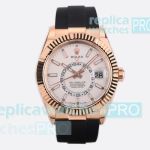 ES Factory Swiss Replica Rolex Sky-Dweller Rose Gold Case White Face Oysterflex Watch 